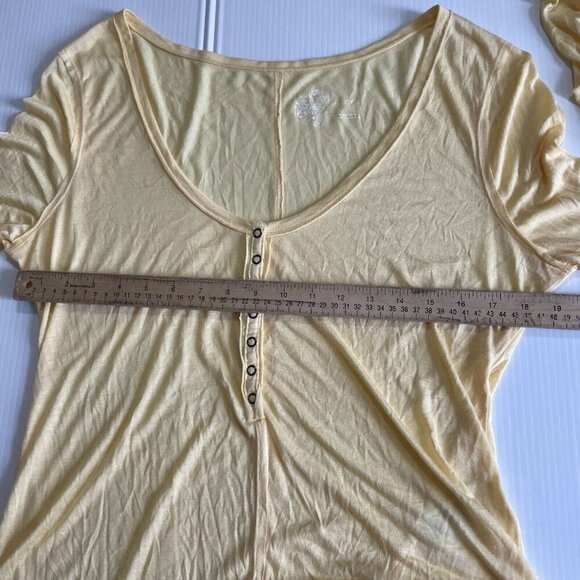 Anthropologie Pilcro Modal Yellow Ruched Sleeves Boho Semi Sheer Top Sz L - Picture 6 of 15
